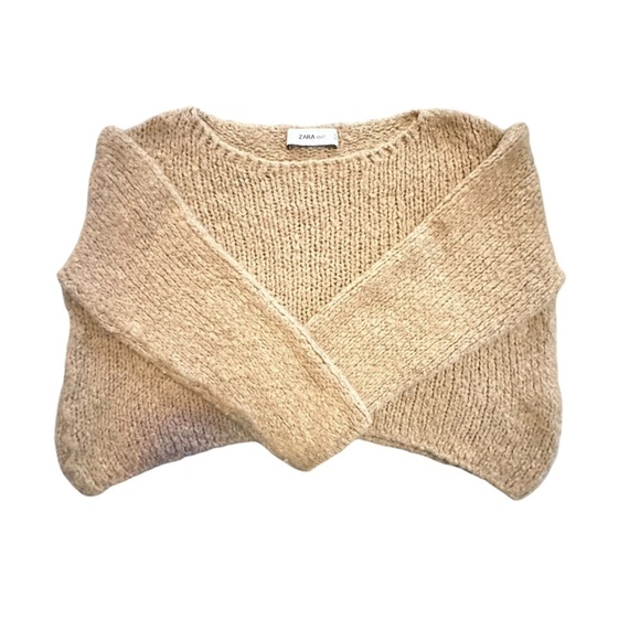 Zara Light Brown Long Sleeve Crop Soft Knit Sweater sz S - Picture 3 of 7